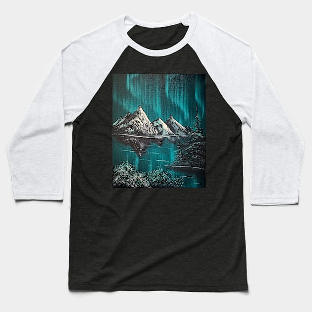 Blue Green Northern Lights Baseball T-Shirt by J&S mason